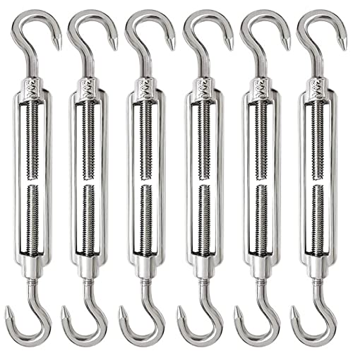 6 Stück M6 Seilspanner Edelstahl 304 Spannschloss Drahtspanner Verstellbare Spannschloss Haken und Haken für Gespannte Seil zu Verschärfen und Elastischen Effekt Regulieren Seilzubehör von AISHOW