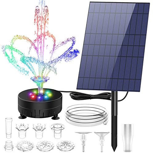 AISITIN 10W Buntes LED Solar Springbrunnen für außen Solarbrunnen mit 2m Wasserleitung und Feste Pfähle,Solar Teichpumpe mit 21 Effekte Solar Wasserpumpe für Garten Fischteich Wasserspiel Vogelbad von AISITIN