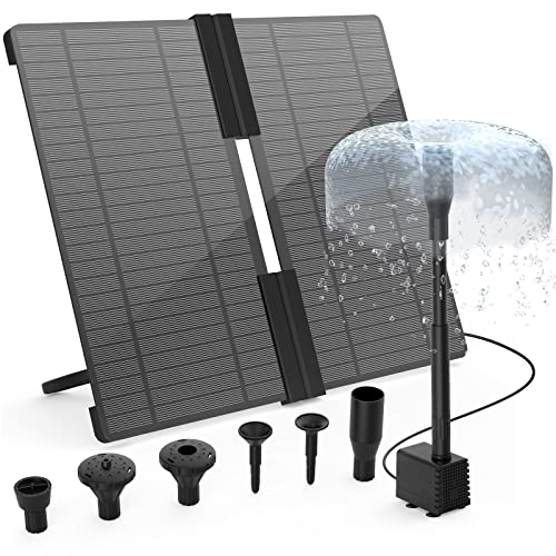 AISITIN 20W DIY Solar Springbrunnen 2024 Neuestes Upgrade Falten Solar Teichpumpe mit verstellbarem Ständer Solarbrunnen mit 6 Fontänenstile Solar Wasserpumpe für Garten,Teich,DIY-Wasserspiel von AISITIN