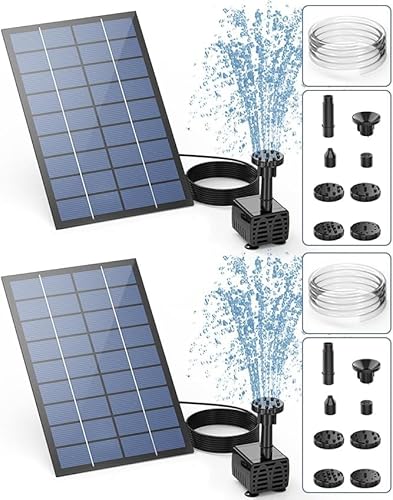AISITIN 2PCS Solar Springbrunnen für Außen 2.5W, Solarbrunnen für Draussen Upgrade Solarbrunnen mit 1,2M Wasserleitung Solar Teichpumpe mit 6 Fontänenstile Solarpumpe für Garten,Vogelbad,Wasserspiel von AISITIN