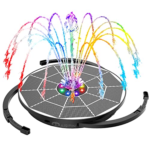 AISITIN 3,5W LED Solar Springbrunnen mit Verstellbare Stützstange Buntes Teichpumpe Solarbrunnen mit Verschieden Düse, Wasserpumpe Fontäne Pumpe mit Batterie für Gartenteich,Vogelbad,DIY Wasserspiel von AISITIN