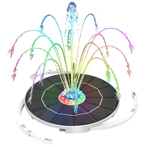 AISITIN 5,5W LED Solar Springbrunnen mit Verstellbare Stützstange Buntes Teichpumpe Solarbrunnen mit verschieden Düse, Wasserpumpe Fontäne Pumpe mit Batterie für Gartenteich,Vogelbad,DIY Wasserspiel von AISITIN