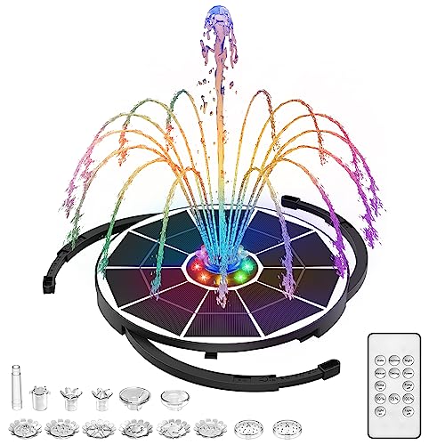 AISITIN 5.5W LED Solar Springbrunnen für Außen mit Fernbedienung, Buntes LED Solar Teichpumpe mit 3000 mAh Batterie, Solarbrunnen für Draussen mit 8 Fontänenstile Wasserpumpe für Garten,Vogelbad,Teich von AISITIN