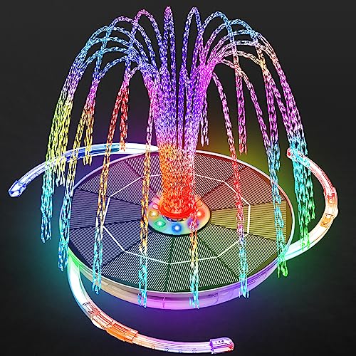AISITIN 6,5W LED Solar Springbrunnen mit Verstellbare Stützstange, Buntes Solar Teichpumpe Eingebauter Batterie mit Doppelseitig LED Runden Solarbrunnen für Vogelbad,Gartenteich,DIY Wasserspiel,Teich von AISITIN