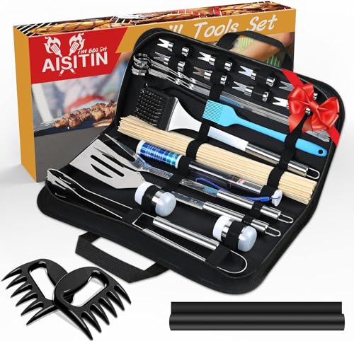 AISITIN BBQ Grillbesteck Tool Set 25er mit Bambusstab, Grill Zubehör Geschenk für Männer mit Grillkoffer und Grillmatte, aus Hochwertiger Edelstahl für Garten und Camping für Männer und Frauen AISITIN BBQ Grillbesteck Tool Set 25er mit Bambusstab, Grill Zubehör Geschenk für Männer mit Grillkoffer und Grillmatte, aus Hochwertiger Edelstahl für Garten und Camping für Männer und Frauen von AISITIN