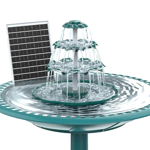 AISITIN DIY Brunnen,Vogeltränke Sets mit 6,5W Solar Springbrunnen mit Akku, 3 Stufige Vogelfütterer für Draußen,Vogelbad und DIY Solarbrunnen Abnehmbar und Geeignet für Garten,DIY Wasserspiel von AISITIN