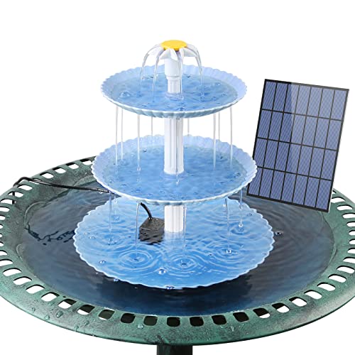 AISITIN DIY Deko Brunnen Blau,Vogeltränke Sets mit 3,5W Solar Springbrunnen, 3 stufige Vogelfütterer für draußen,Vogelbad und DIY Solarbrunnen Abnehmbar und Geeignet für Vogeltränke, Gartendekoration von AISITIN