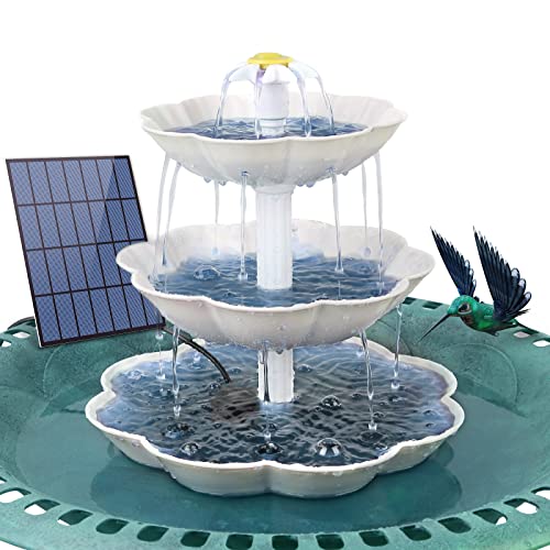 AISITIN DIY Deko Brunnen Weiß,Vogeltränke Sets mit 3,5W Solar Springbrunnen, 3 stufige Vogelfütterer für draußen,Vogelbad und DIY Solarbrunnen Abnehmbar und Geeignet für Vogeltränke, Gartendekoration von AISITIN