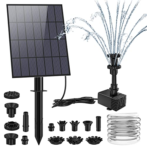 AISITIN DIY Solar Springbrunnen 3.5W, Upgrade Teichpumpe mit 1.5m Wasserleitung und Feste Pfähle Solarbrunnen mit 8 Fontänenstile Wasserpumpe für Garten,Teich,Vogelbad, Wasserspiel von AISITIN