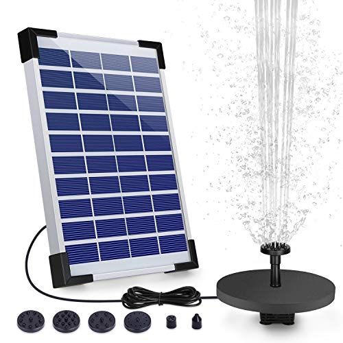 AISITIN Solar Springbrunnen 5.5W Solar Teichpumpe mit Solar Panel Eingebaute 1500mAh Batterie Wasserpumpe Solar Schwimmender Fontäne Pumpe mit 6 Fontänenstile für Garten, Vogel-Bad von AISITIN