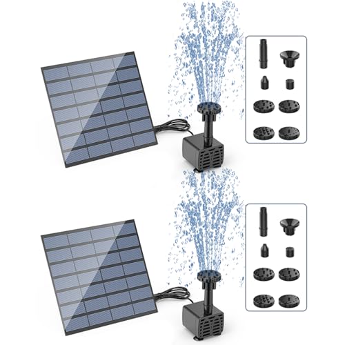 AISITIN Solar Springbrunnen für Außen 1,5W DIY Solarbrunnen für Draussen 2024 Upgrade Solarpumpe mit 3m Kabel,Solar Brunnen mit 6 Fontänenstile Solar Teichpumpe für Garten,Vogelbad,Teich(2 STK.) von AISITIN