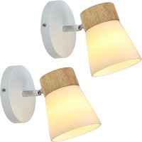 Aiskdan - 2PC Innen Wandleuchte mit Schalter, Nordic Style, Glasschirm, Holzständer, Kopf Rotary Lampe E27 für Schlafzimmer Küche Restaurant von AISKDAN