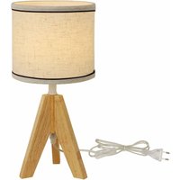 Aiskdan - Retro Tischlampe aus Holz mit Dreibein, Flachsschirm E27, Ideal Für Schlafzimmer, Wohnzimmer, Büro von AISKDAN