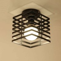 Ceiling Light 16 cm Industrial Design Cube Cage Lampshade Made of Iron Vintage Lamp E27 Ceiling Light for Bedroom Kitchen Hallway (Black) von AISKDAN