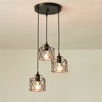 Aiskdan - Vintage Pendelleuchte 3 Glühbirnen Retro E27 Lampenfassung im Edison-Stil Schwarz Geometrische Halbbündige Deckenleuchte für Küche von AISKDAN