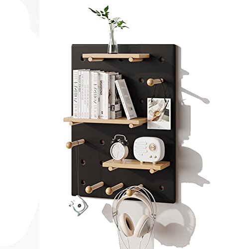 Schwarzer Holz-Stecktafel-Wandorganisator für Zuhause/Bastelraum/Büro, robustes, modulares Display-Aufbewahrungsregal mit Zubehör, Stecktafel-Kombinationsset (Größe: 60 x 40 cm/23,6 x 15,7 Zoll) von AISNXOQI