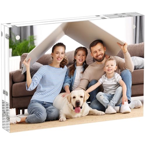AITEE Acryl Bilderrahmen 10x15cm: Klare Doppelseitige Rahmenlose Fotorahmen, Freistehendem Schreibtisch Magnetischer Bilderrahmen von AITEE