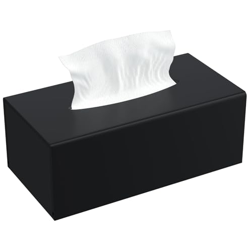 AITEE Acryl Kosmetiktücherbox: 25×13×9 cm Mattschwarz Tücherbox mit Magnetabdeckung für Esszimmer Badezimmer Schlafzimmer Büro Couchtisch Auto von AITEE