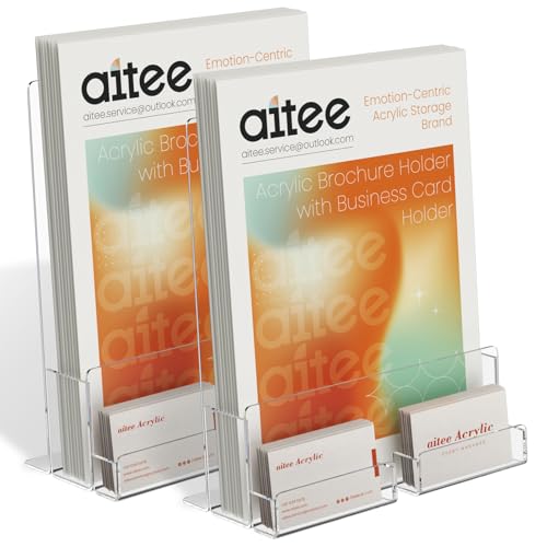 AITEE DIN A4 Tisch-Prospektständer: 2 Stück Acryl Transparenter Flyerständer mit Visitenkartenhalter Freistehende Prospekthalter für Counter Büro Restaurant Rezeption AITEE DIN A4 Tisch-Prospektständer: 2 Stück Acryl Transparenter Flyerständer mit Visitenkartenhalter Freistehende Prospekthalter für Counter Büro Restaurant Rezeption von AITEE