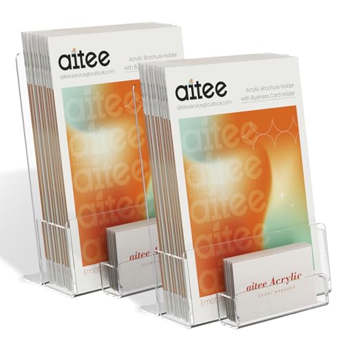 AITEE DIN A5 Tisch-Prospektständer: 2 Stück Acryl Transparenter Flyerständer mit Visitenkartenhalter Freistehende Prospekthalter für Counter Büro Restaurant Rezeption AITEE DIN A5 Tisch-Prospektständer: 2 Stück Acryl Transparenter Flyerständer mit Visitenkartenhalter Freistehende Prospekthalter für Counter Büro Restaurant Rezeption von AITEE