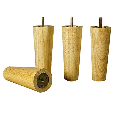 4 Stücke Eichenholzmöbelbeine, massive, sich verjüngte Holzschrankfüße, Sofa -Ersatzbeine, Kommode Holzbein, für Couchtisch, TV -Ständer, Schlafzüge, Ottomane, Schrauben enthalten, metrische M6 von AITEKODVG