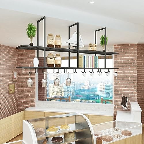 Deckenregal – 2-stufiger Weinglashalter zum Aufhängen an der Decke, hängendes Lagerregal für die Küche, an der Wand montierter Weinglashalter mit Geländer, für Küche/Loft/Bar (Farbe: B, Größe: 80 x 30 Deckenregal – 2-stufiger Weinglashalter zum Aufhängen an der Decke, hängendes Lagerregal für die Küche, an der Wand montierter Weinglashalter mit Geländer, für Küche/Loft/Bar (Farbe: B, Größe: 80 x 30 von AITEKODVG