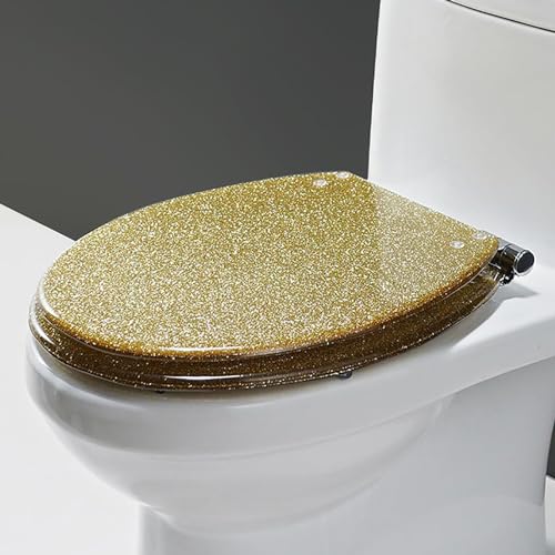 Dryfal Toilettensitz, Glitzer -Toilettensitz mit weichem langsamem Scharnier, stumm dicker Toilettensitze Abdeckung mit funkelnden Harz -Toilettensitz immer passt nie auf Toilettensitz, Gold von AITEKODVG