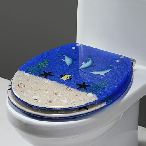 G, langsame enge Toilettensitz 3D -Effekte Ozean -Serie Toilettensitze mit echten Muscheln und Kies, schnell und weicher enger Toilettensitz mit Edelstahlscharnieren, einfach zu installieren und zu von AITEKODVG