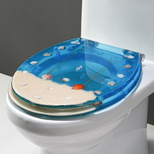 J, 3D Effects Toilettensitze -Ozeanserie mit echten Muscheln und Kies, runde Harz -Toilettensitze mit leise engen Edelstahlscharnieren, Schnellfreisetzungsscharniere, einfach zu installieren und zu von AITEKODVG