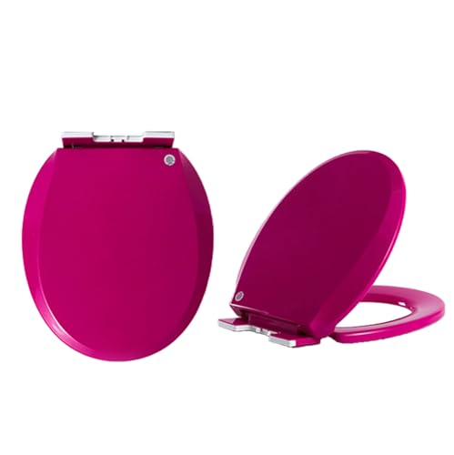 Runde Toilettensitz Soft Close farbig - verdickter PP Material Weiche Toilettensitz gefärbt - langsamer, schneller Freisetztoilettensitz, Fuchsia von AITEKODVG