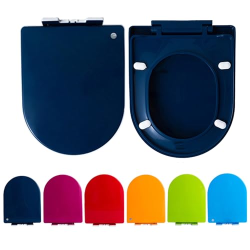 Toilettensitz D Form, farbiger Toilettensitz weich mit verstellbarem Scharnier, Schnellfreisetzungs -Top Fixed Toilettensitz Abdeckung Farbdicke Badezimmer Deckel, Marineblau von AITEKODVG