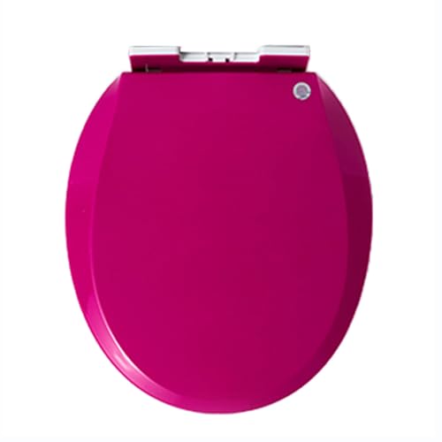 Toilettensitz Soft Close einfache obere Befestigung Runde Toilettensitze Farbe mit verstellbaren Plastikfixierungen, ovale runde Form Toilettendeckel Klo Sitz 360 * 410 mm, Fuchsia von AITEKODVG
