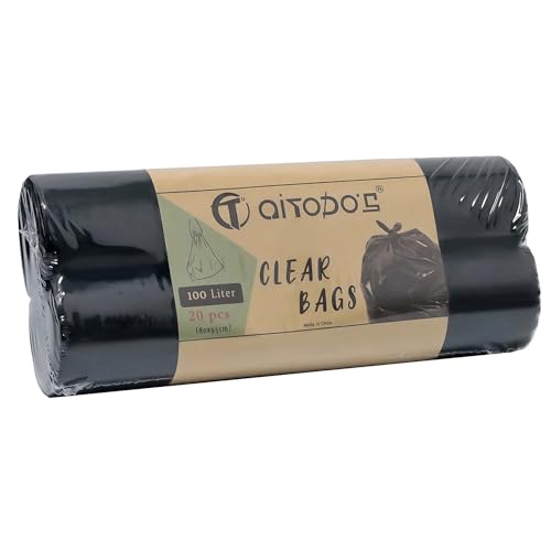 Aitodos® 20 Stück Haushaltsmüllsäcke 100 l, Insgesamt 2 Rollen, 10 Stück pro Rolle, Schwarze Müllsäcke, Polyethylen-Material, Müllsack mit Großem Fassungsvermögen (95 x 80 cm) von AITODOS TA