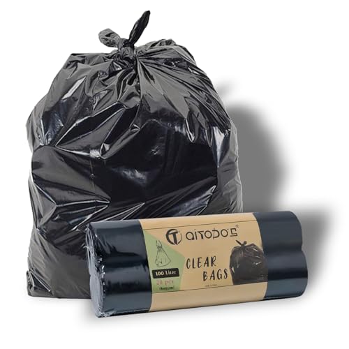 Aitodos® 20 Stück Haushaltsmüllsäcke 100 l, Insgesamt 2 Rollen, 10 Stück pro Rolle, Schwarze Müllsäcke, Polyethylen-Material, Müllsack mit Großem Fassungsvermögen (95 x 80 cm) von AITODOS TA