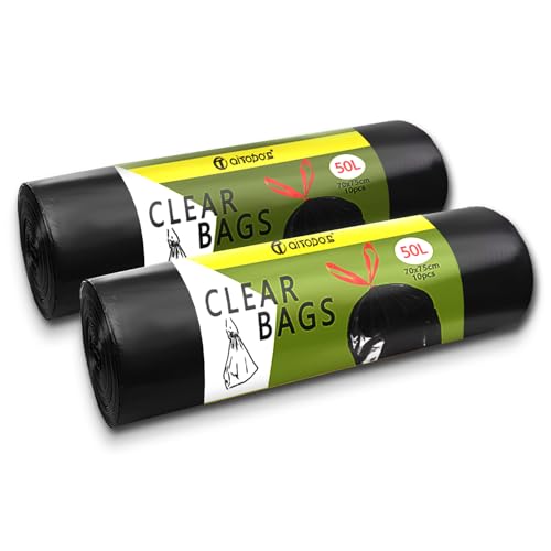 Aitodos 20 Stück 50L Müllbeutel, L*H: 70 x 75cm, Schwarz, Polyethylen-Müllbeutel, passend für die Meisten Mittleren Mülleimer (2 Rollen, 10 pro Rolle) von AITODOS TA