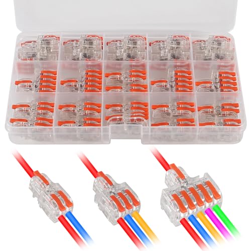 26PCS Hebel Drahtverbinder, 1 in 2 Out/1 in 3 Out/1 in 5 Out Quick Wire Connectors, Elektrische Hebel Muttern Drahtverbinder Push-in Leiter Terminal Block AWG 28-12 von AITRIP