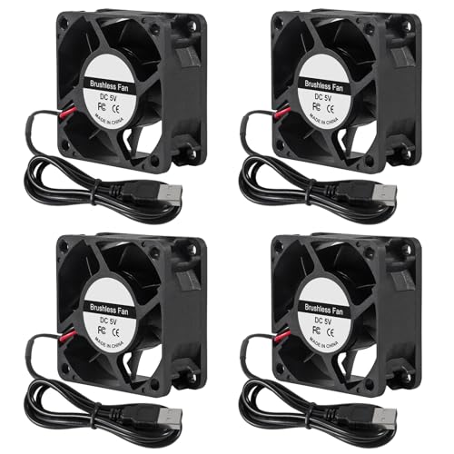 4-Pack 60mm Lüfter 6025 5V 60mm x 25mm USB Anschluss Leiser Lüfter für DIY Kühlung Router Game Box Netzteil 5v Kühllüfter USB und für PC Computer Gehäuse Kühler Raspberry Pi Radiator Belüftung von AITRIP