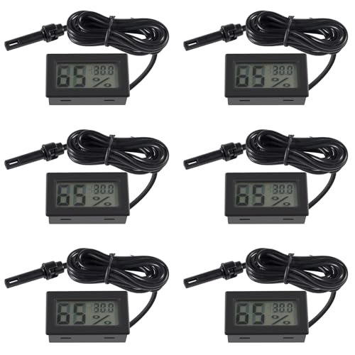 6 Stück digitales Thermometer, Hygrometer, Mini-Sondenthermometer, Temperatur- und Luftfeuchtigkeitsmessgerät für Reptilien-Inkubator, Geflügel, Büro, Wohnzimmer, Schwarz von AITRIP