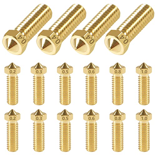 AITRIP 16 PCS V6 Volcano Düsen MK8 Extruder Messing Düsen M6 Nozzle Nozzle M6 Messingdüsen Set 0.2mm,0.3mm,0.4mm,0.5mm,0.6mm,0.8mm,1.0mm, Nozzle für 1.75 Filament 3D Drucker von AITRIP