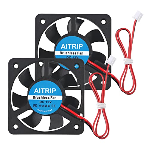 AITRIP 2 Stück 50mm Lüfter 5010 Kühlung Ventilator 50mm Gehäuselüfter 50 x 10mm DC 12V Bürstenlos Kühlung Lüfter 4500 U/min für 3D-Drucker, geräuscharm und hohe Drehzahl von AITRIP