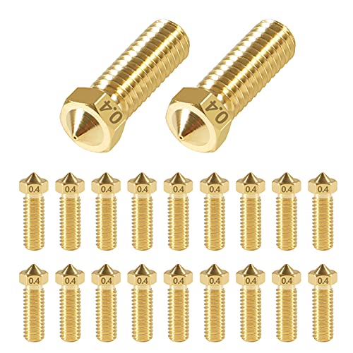 AITRIP 20 PCS V6 Volcano Düsen MK8 Extruder Messing Düsen M6 Nozzle Nozzle M6 Messingdüsen Set 0.4mm Nozzle für 1.75 Filament 3D Drucker von AITRIP