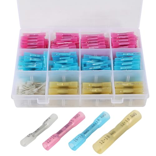 AITRIP 210PCS 10-26 AWGHeat Shrink Butt Connectors, Marine Grade Electrical Wire Connectors Kit, Tinned Red Copper Insulated Waterproof Crimp Terminals Butt Splice for Cable,Boat,Wiring von AITRIP