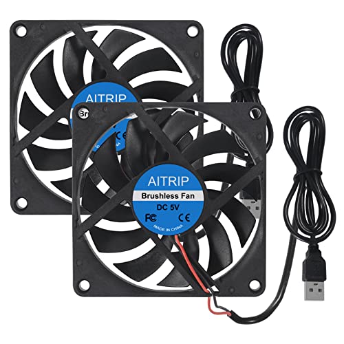 AITRIP 2PCS 80mm USB Lüfter 5V Brushless 8010 80x80x10mm zum Kühlen DIY PC Computer Gehäuse 3D Drucker CPU Kühler Radiatoren von AITRIP