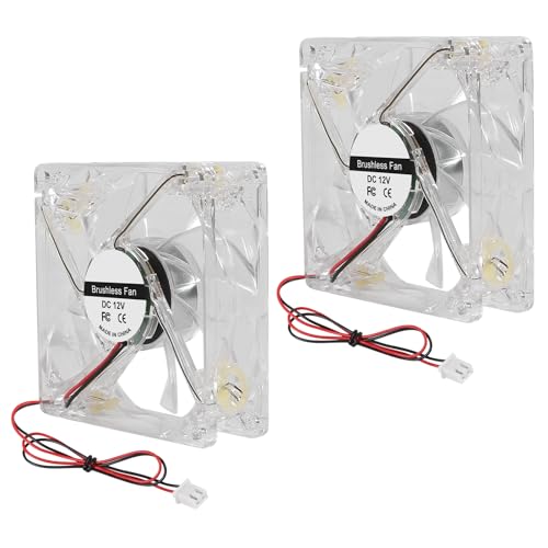 AITRIP 2PCS 80x25mm PC Computer CPU Lüfter 80mm Kühllüfter mit blauem LED Licht 8025 8cm Silent DC 12V LED Ball Bearing Brushless Fan, 2-pin von AITRIP