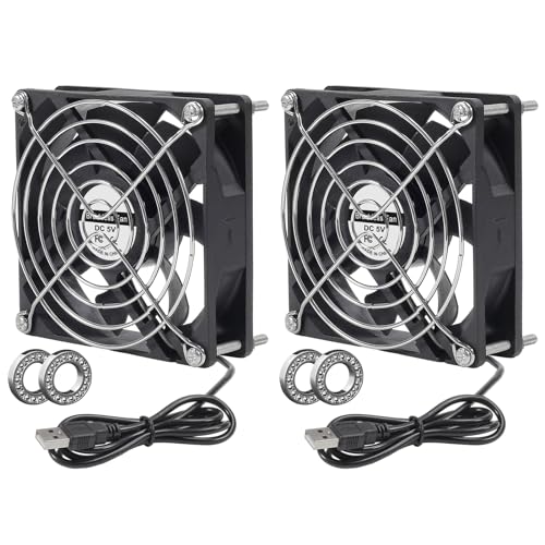 AITRIP 2er-Pack 9225 5V USB 92 mm (92 mm x 92 mm x 25 mm) 5V USB-Doppelkugellager mit Lüfter, Metallgrill-Lüfter für Heimwerker, Kühlung, Belüftung von AITRIP