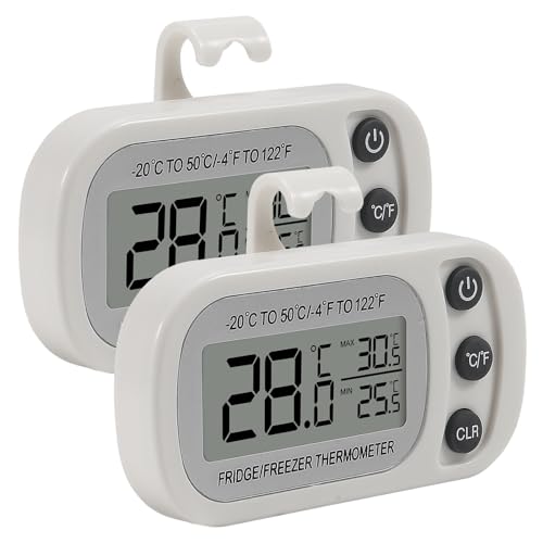AITRIP 2er-Pack Kühlschrankthermometer, digitales Gefrier-/Kühlschrankthermometer mit Haken, leicht ablesbares LCD-Display, Max/Min-Funktion für Zuhause, Restaurants, Bars, Cafés von AITRIP