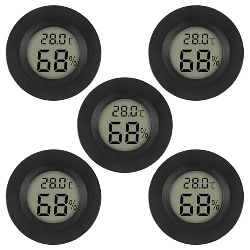 AITRIP 5 x Mini Digital Hygrometer Gauge Indoor Thermometer, Temperatur-Feuchtigkeitsmessgerät für Luftbefeuchter Gewächshaus Gläser Reptilien Gitarrenkoffer, Fahrenheit (℉) oder Celsius(℃) Schwarz von AITRIP