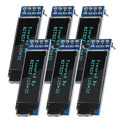AITRIP 6 STÜCKE 0,91 Zoll I2C 128 x 32 Pixel IIC 3,3 V 5 V Blaues Zeichendisplay 4 Pins Kompatibel mit Arduino ESP32 ESP8266 AVR PIC STM32 und für Raspberry Pi von AITRIP