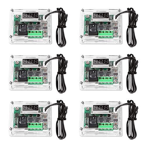 AITRIP 6 Stücke LED Digital Thermostat DC 12V - W1209 Heizen/Kühlen Temperierschalter Modul mit Wasserdicht 50~110°C Sensor Sonde + Transparent Acrylic Gehäuse von AITRIP