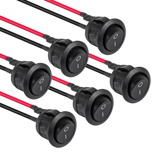 Runder Wippschalter, 6 Stück Mini-Wippschalter, 12 Volt ON Off Kippschalter mit vorverdrahtetem 6A/250V 10A/125V AC, 12VDC Elektrische Schalter für Boot, Auto etc, KCD1 von AITRIP